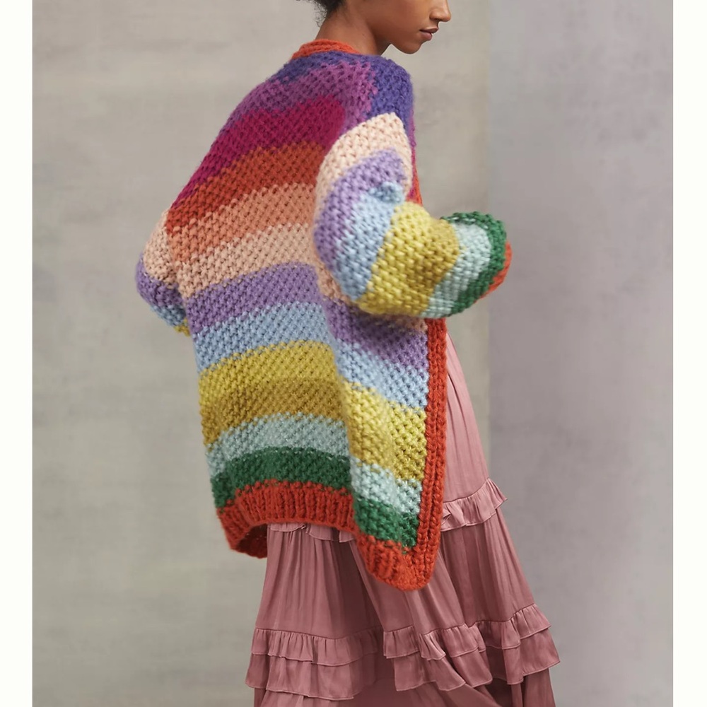 Anthropologie Rainbow Colorful Chunky Knit Women's Cardigan Sweater